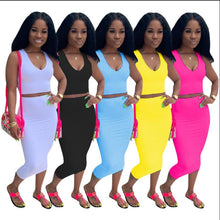 Load image into Gallery viewer, 2019 new women summer solid tank top bodycon midi skirts suit two piece set club party women's tracksuit outfit dress D9120