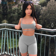 Load image into Gallery viewer, HAOYUAN Sexy Two Piece Set Women Bodycon Matching Sets Crop Tops and Biker Shorts Sweat Suits Summer Outfits 2 Pcs Tracksuit