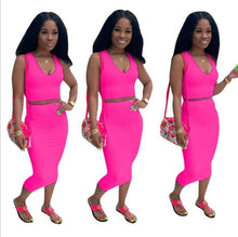 Load image into Gallery viewer, 2019 new women summer solid tank top bodycon midi skirts suit two piece set club party women's tracksuit outfit dress D9120