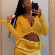 Load image into Gallery viewer, BOOFEENAA Ribbed Bodycon Two Piece Set Women Zip Up Crop Top Skirt Matching Sets Fall Fashion Sexy Party Club Outfits for Ladies