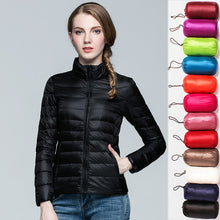 Load image into Gallery viewer, Down Parka Women Ultra-light Thin Down Jacket 2019 Autumn Winter Slim Short Hooded Warm White Duck Down Coat Women's Outerwear