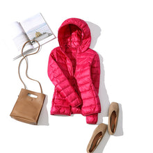 Load image into Gallery viewer, Down Parka Women Ultra-light Thin Down Jacket 2019 Autumn Winter Slim Short Hooded Warm White Duck Down Coat Women's Outerwear
