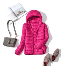 Load image into Gallery viewer, Down Parka Women Ultra-light Thin Down Jacket 2019 Autumn Winter Slim Short Hooded Warm White Duck Down Coat Women's Outerwear