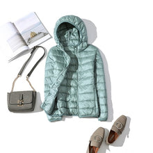 Load image into Gallery viewer, Down Parka Women Ultra-light Thin Down Jacket 2019 Autumn Winter Slim Short Hooded Warm White Duck Down Coat Women's Outerwear