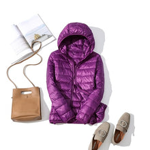 Load image into Gallery viewer, Down Parka Women Ultra-light Thin Down Jacket 2019 Autumn Winter Slim Short Hooded Warm White Duck Down Coat Women's Outerwear