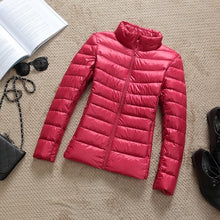 Load image into Gallery viewer, Down Parka Women Ultra-light Thin Down Jacket 2019 Autumn Winter Slim Short Hooded Warm White Duck Down Coat Women's Outerwear