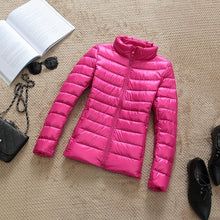 Load image into Gallery viewer, Down Parka Women Ultra-light Thin Down Jacket 2019 Autumn Winter Slim Short Hooded Warm White Duck Down Coat Women's Outerwear