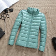 Load image into Gallery viewer, Down Parka Women Ultra-light Thin Down Jacket 2019 Autumn Winter Slim Short Hooded Warm White Duck Down Coat Women's Outerwear
