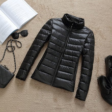 Load image into Gallery viewer, Down Parka Women Ultra-light Thin Down Jacket 2019 Autumn Winter Slim Short Hooded Warm White Duck Down Coat Women's Outerwear