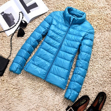 Load image into Gallery viewer, Down Parka Women Ultra-light Thin Down Jacket 2019 Autumn Winter Slim Short Hooded Warm White Duck Down Coat Women's Outerwear