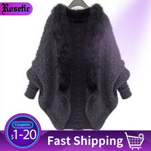 Load image into Gallery viewer, Rosetic Women Knitted Sweater Cape Coat Winter Cardigan Fake Fur Collar Warmness Gothic Knitwear Tops Batwing Sleeve Outerwear