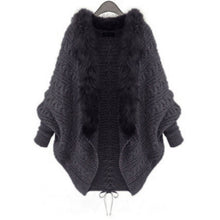 Load image into Gallery viewer, Rosetic Women Knitted Sweater Cape Coat Winter Cardigan Fake Fur Collar Warmness Gothic Knitwear Tops Batwing Sleeve Outerwear