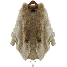 Load image into Gallery viewer, Rosetic Women Knitted Sweater Cape Coat Winter Cardigan Fake Fur Collar Warmness Gothic Knitwear Tops Batwing Sleeve Outerwear