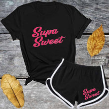 Load image into Gallery viewer, Cute Pink Letter Tracksuit Set Women Short Sleeve T Shirt And Shorts Fashion Casual 2 Piece Suits