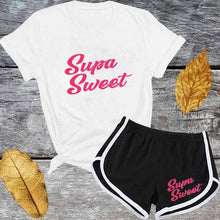 Load image into Gallery viewer, Cute Pink Letter Tracksuit Set Women Short Sleeve T Shirt And Shorts Fashion Casual 2 Piece Suits