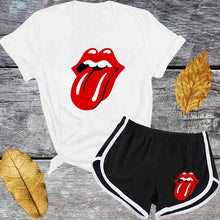 Load image into Gallery viewer, Cute Pink Letter Tracksuit Set Women Short Sleeve T Shirt And Shorts Fashion Casual 2 Piece Suits