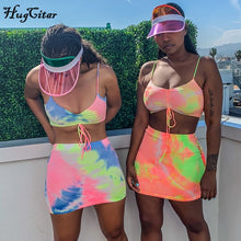 Load image into Gallery viewer, Hugcitar spaghetti straps tie dye print sexy camis skirt two 2 piece set 2019 summer women fashion party club holiday tracksuit