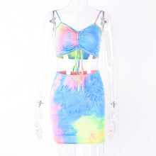 Load image into Gallery viewer, Hugcitar spaghetti straps tie dye print sexy camis skirt two 2 piece set 2019 summer women fashion party club holiday tracksuit