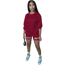 Load image into Gallery viewer, New Letter Print Two Piece Outfits Set Women Tracksuit 2020 Summer Long Sleeve T Shirt Sexy Tops Biker Shorts Jogger suits sets