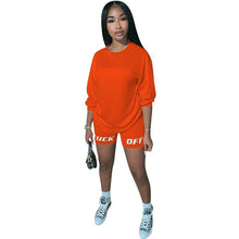 Load image into Gallery viewer, New Letter Print Two Piece Outfits Set Women Tracksuit 2020 Summer Long Sleeve T Shirt Sexy Tops Biker Shorts Jogger suits sets