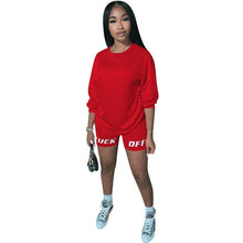 Load image into Gallery viewer, New Letter Print Two Piece Outfits Set Women Tracksuit 2020 Summer Long Sleeve T Shirt Sexy Tops Biker Shorts Jogger suits sets