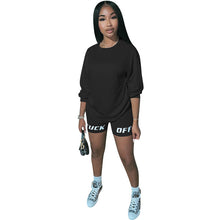 Load image into Gallery viewer, New Letter Print Two Piece Outfits Set Women Tracksuit 2020 Summer Long Sleeve T Shirt Sexy Tops Biker Shorts Jogger suits sets