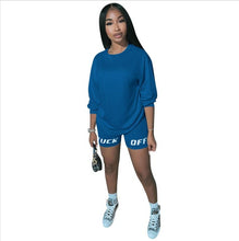 Load image into Gallery viewer, New Letter Print Two Piece Outfits Set Women Tracksuit 2020 Summer Long Sleeve T Shirt Sexy Tops Biker Shorts Jogger suits sets
