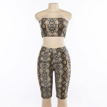 Load image into Gallery viewer, Simenual Sexy snake print two piece set strapless crop top and biker shorts high waist push up tracksuit women sets streetwear