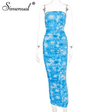Load image into Gallery viewer, Simenual Tie Dye Ruched Strapless Maxi Dresses Women 2020 Summer Fashion Skinny Bodycon Clubwear Sexy Hot Party Dress Wrap Chest