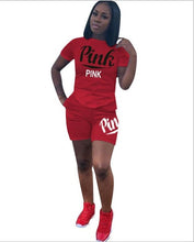 Load image into Gallery viewer, 2018 Pink Letter Print 2 Piece Set Tracksuit Women Top And Hollow Pants Casual Outfit Sweatshirts Two Pcs Sportwear 3XL