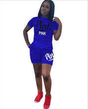Load image into Gallery viewer, 2018 Pink Letter Print 2 Piece Set Tracksuit Women Top And Hollow Pants Casual Outfit Sweatshirts Two Pcs Sportwear 3XL