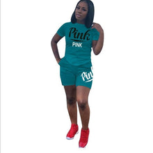 Load image into Gallery viewer, 2018 Pink Letter Print 2 Piece Set Tracksuit Women Top And Hollow Pants Casual Outfit Sweatshirts Two Pcs Sportwear 3XL