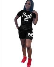 Load image into Gallery viewer, 2018 Pink Letter Print 2 Piece Set Tracksuit Women Top And Hollow Pants Casual Outfit Sweatshirts Two Pcs Sportwear 3XL