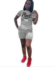 Load image into Gallery viewer, 2018 Pink Letter Print 2 Piece Set Tracksuit Women Top And Hollow Pants Casual Outfit Sweatshirts Two Pcs Sportwear 3XL
