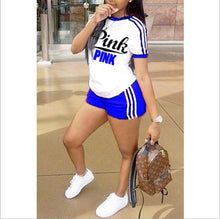 Load image into Gallery viewer, 2018 Pink letter print 2 piece set tracksuit women plus size top and pants casual outfit sweat suits two piece sweatshirt