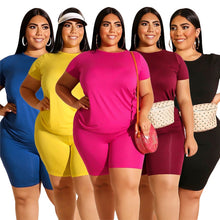 Load image into Gallery viewer, Plus Size 2 Piece Set Women Summer Casual Loose Shirt and Shorts Sweat Suits Woman Two Pieces Sets Wholesale Dropshipping