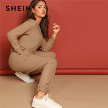 Load image into Gallery viewer, SHEIN Apricot Round Neck Solid Pullover and Slant Pocket Plain Pants Set 2019 Spring Women Minimalist Streetwear Twopiece