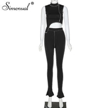 Load image into Gallery viewer, Simenual Casual Sporty Active Wear Matching Set Women Sleeveless Workout Bodycon 2 Piece Outfits Skinny Crop Top and Pants Sets