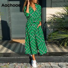 Load image into Gallery viewer, Striped Shirt Dress Women Summer Spring Bandage Pockets Decorate Casual Dress Long Sleeve Fit And Flare Lady Dresses Ropa Mujer