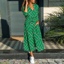 Load image into Gallery viewer, Striped Shirt Dress Women Summer Spring Bandage Pockets Decorate Casual Dress Long Sleeve Fit And Flare Lady Dresses Ropa Mujer