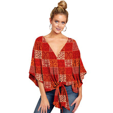 Load image into Gallery viewer, Plus Size 5XL Summer Cardigan Women Blouse Casual Batwing Sleeve Deep V Blouses Femme Print Tie Loose Irregular Pullovers Ladies