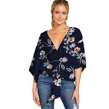 Load image into Gallery viewer, Plus Size 5XL Summer Cardigan Women Blouse Casual Batwing Sleeve Deep V Blouses Femme Print Tie Loose Irregular Pullovers Ladies