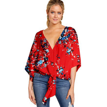 Load image into Gallery viewer, Plus Size 5XL Summer Cardigan Women Blouse Casual Batwing Sleeve Deep V Blouses Femme Print Tie Loose Irregular Pullovers Ladies