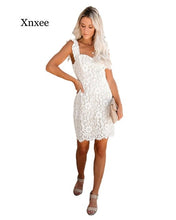 Load image into Gallery viewer, summer elegent Sexy Spaghetti Strap Women Dresses Lace Floral Bodycon Dress Autumn Solid Pattern Above Knee Mini Dress Vestidos