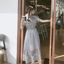 Load image into Gallery viewer, OCEANLOVE Dress Women Plaid High Waist Bow Kawaii Sweet Long Dresses 2020 Elegant Mesh Patchwork Summer Vestidos Fashion 16100