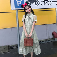 Load image into Gallery viewer, OCEANLOVE Dress Women Plaid High Waist Bow Kawaii Sweet Long Dresses 2020 Elegant Mesh Patchwork Summer Vestidos Fashion 16100