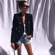 Load image into Gallery viewer, Green Blue Yellow Black White Blazer Women Office Formal Double Breasted Buttons Blazer Plus Big Size Women Blazers Drop Ship