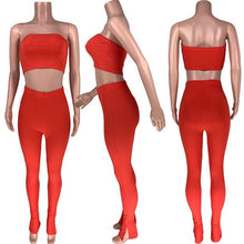 Load image into Gallery viewer, HAOYUAN Sexy Knit Two Piece Set Summer Clothes for Women Crop Top and Split Flare Pant Suit 2 Piece Club Outfits Matching Sets