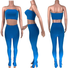Load image into Gallery viewer, HAOYUAN Sexy Knit Two Piece Set Summer Clothes for Women Crop Top and Split Flare Pant Suit 2 Piece Club Outfits Matching Sets