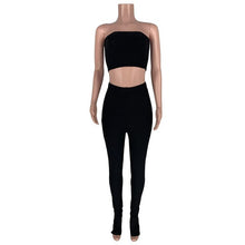 Load image into Gallery viewer, HAOYUAN Sexy Knit Two Piece Set Summer Clothes for Women Crop Top and Split Flare Pant Suit 2 Piece Club Outfits Matching Sets